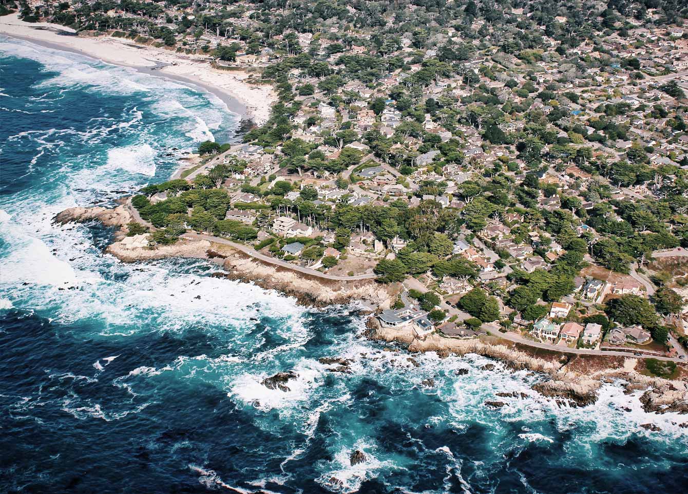 aerial view of carmel point and ocean